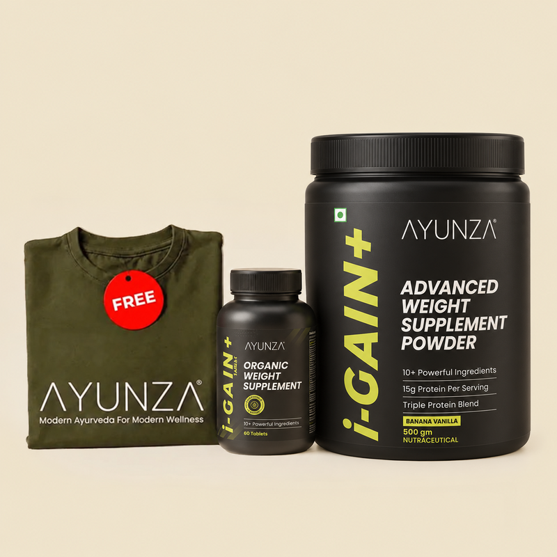 AYUNZA i-Gain+ Tablets & Weight Gain Powder | With Free T-Shirt