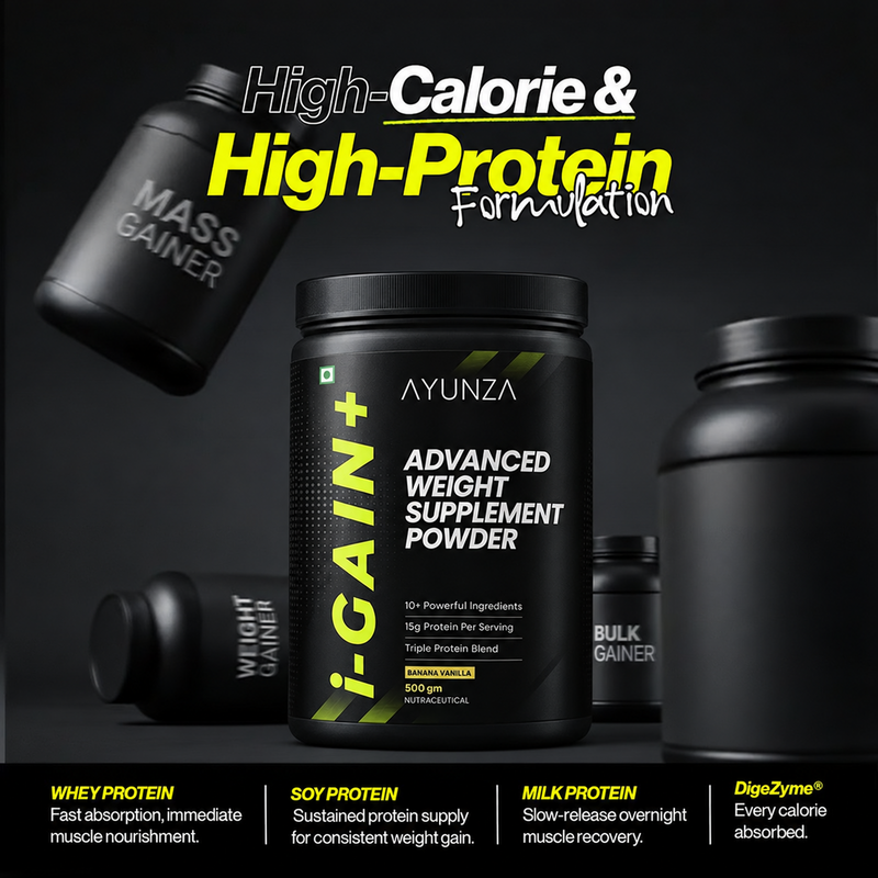 AYUNZA i-Gain+ Tablets & Weight Gain Powder | With Free T-Shirt