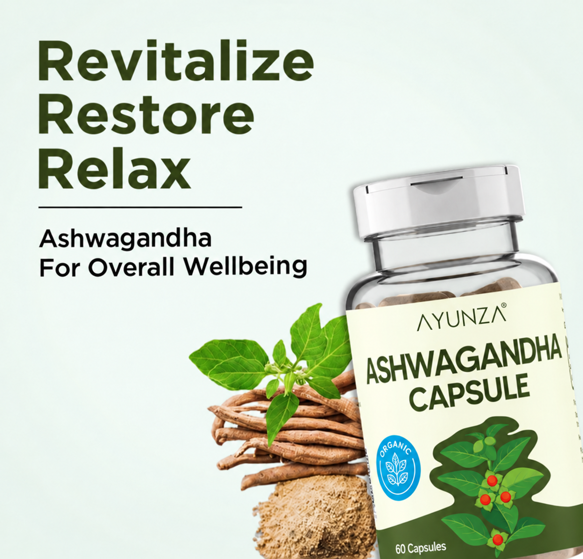 AYUNZA Ashwagandha Capsules | 500mg Pack of 2