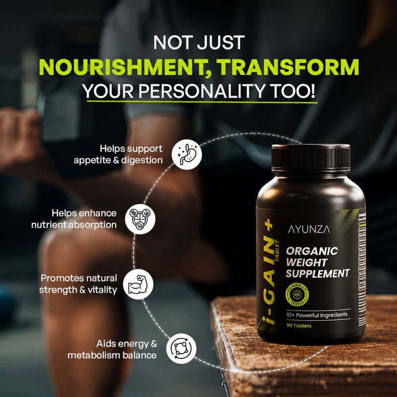 AYUNZA i-Gain+ Tablets & Weight Gain Powder | With Free T-Shirt