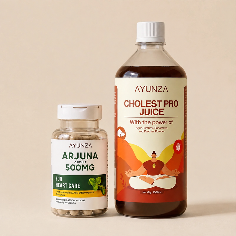 AYUNZA Cholest Pro Juice | 1 Month Pack + Arjuna Capsules