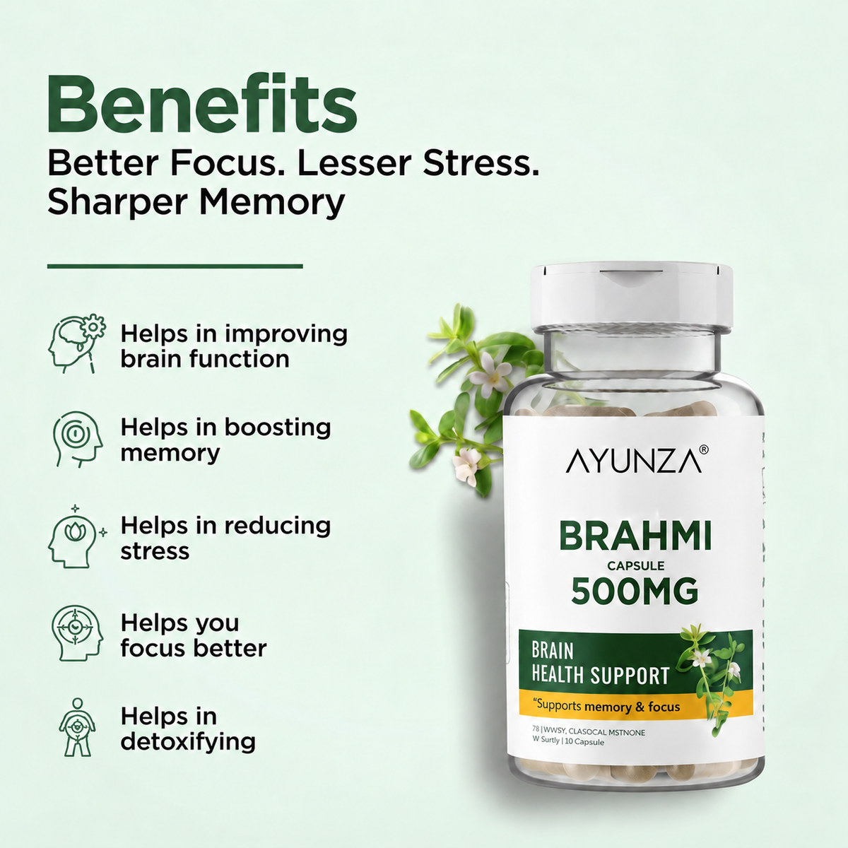 AYUNZA Brahmi Capsules | 500mg