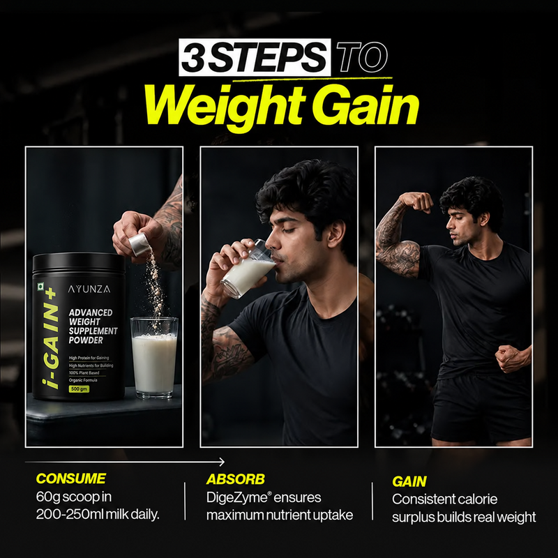 AYUNZA i-Gain+ Tablets & Weight Gain Powder | With Free T-Shirt