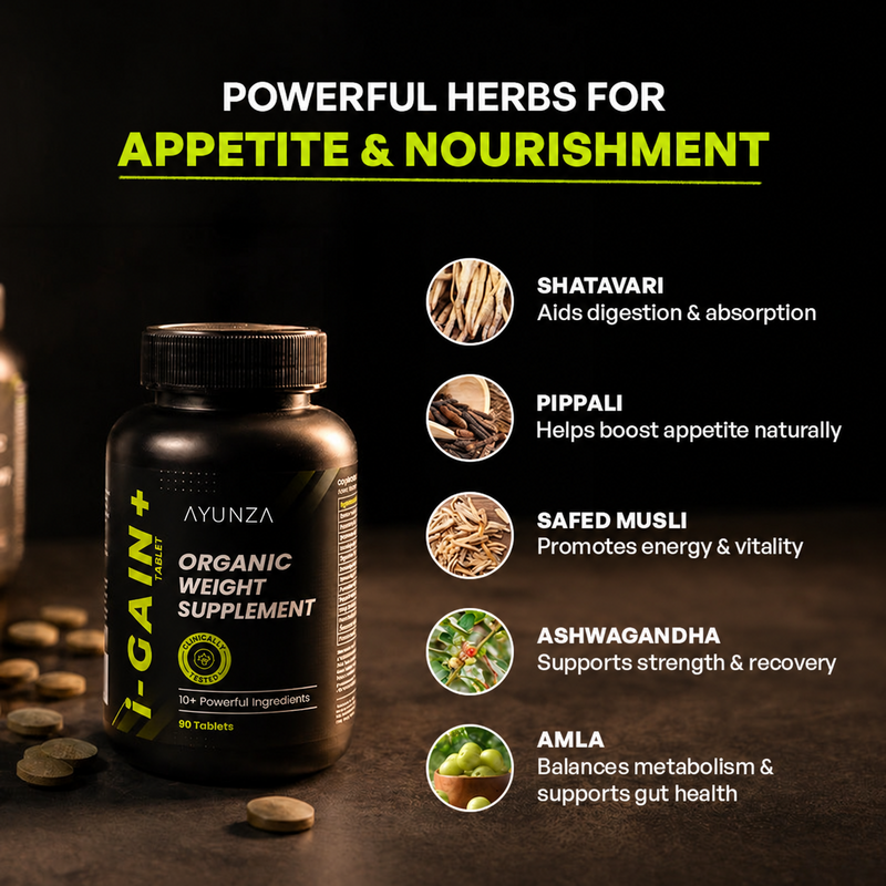 AYUNZA i-Gain+ Tablets & Weight Gain Powder | With Free T-Shirt